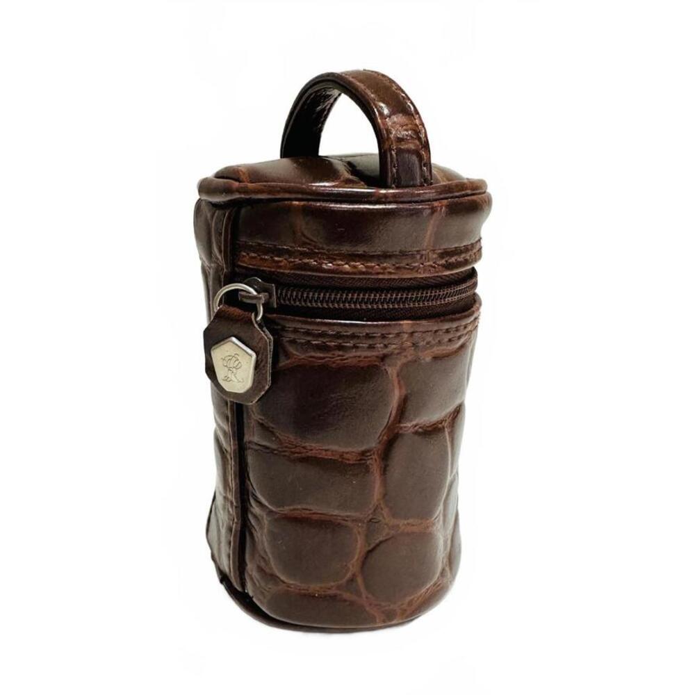 VTG 90's Ralph Lauren Brown Croc-Embossed Faux Leather Luggage Accessory Bag